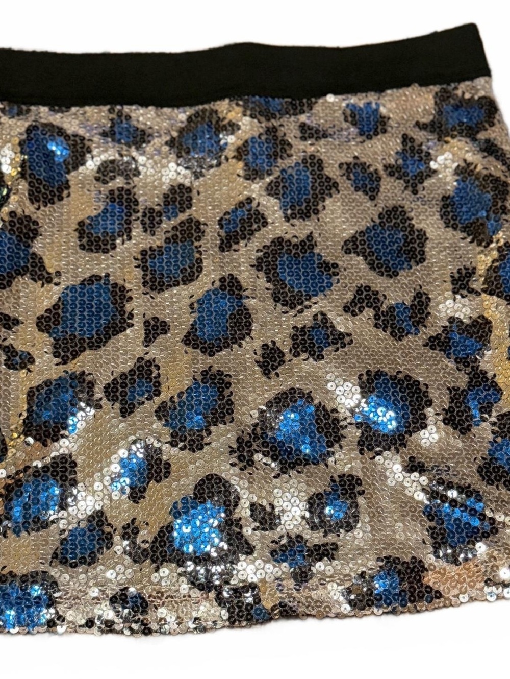 Sans Souci Small Sequin Leopard Mini Skirt Blue Silver Black